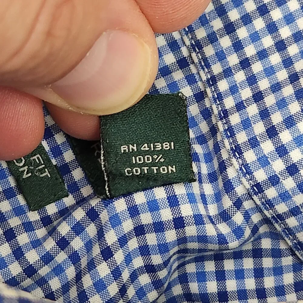 Lauren Ralph Lauren Button Down Dress Shirt Men's 15 32/33 Blue Gingham Non-Iron